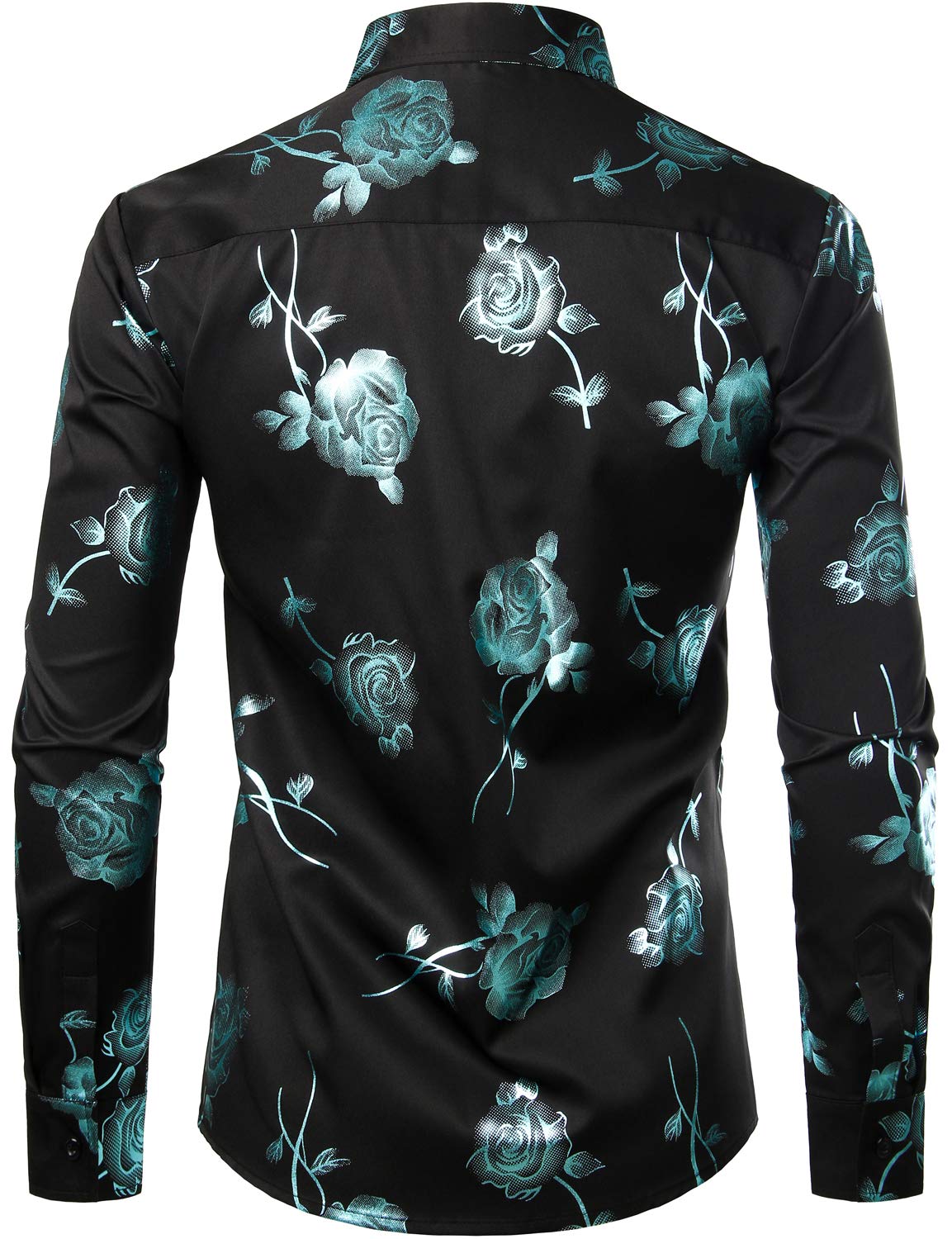 Men's Casual Rose Floral Print Button Up Long Sleeve Dress Shirt