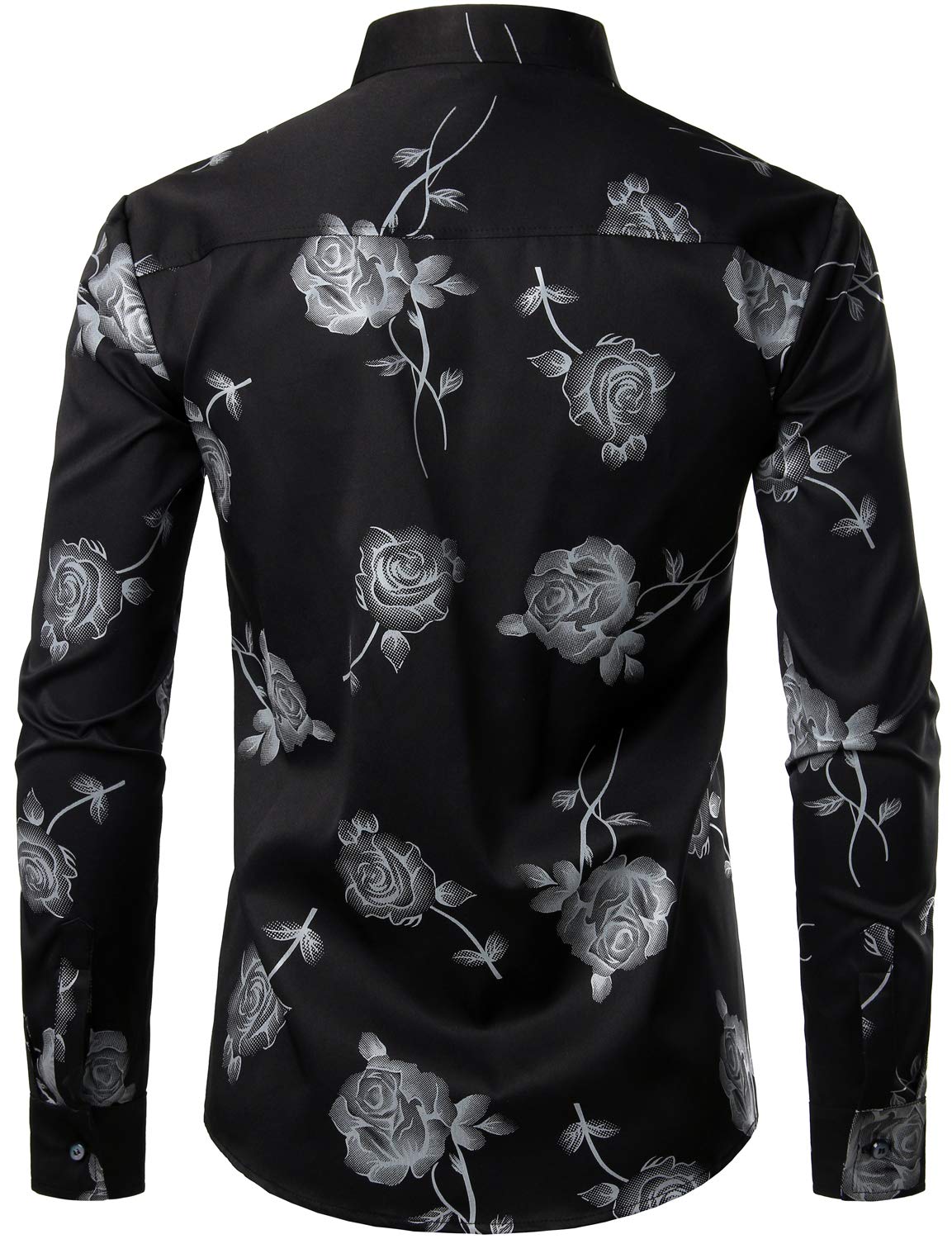 Men's Rose Floral Print Button Up Casual Long Sleeve Dress Shirt
