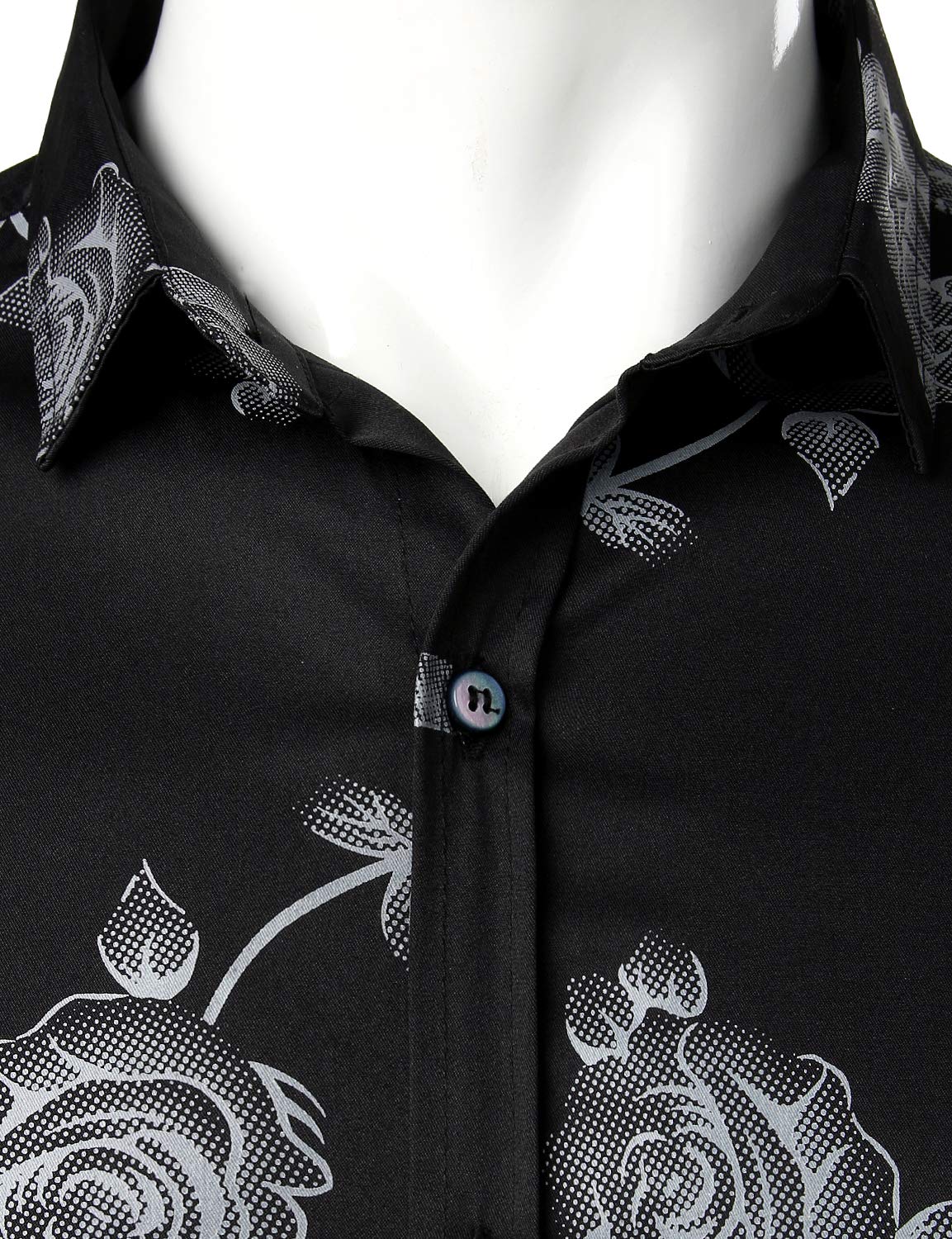 Men's Rose Floral Print Button Up Casual Long Sleeve Dress Shirt