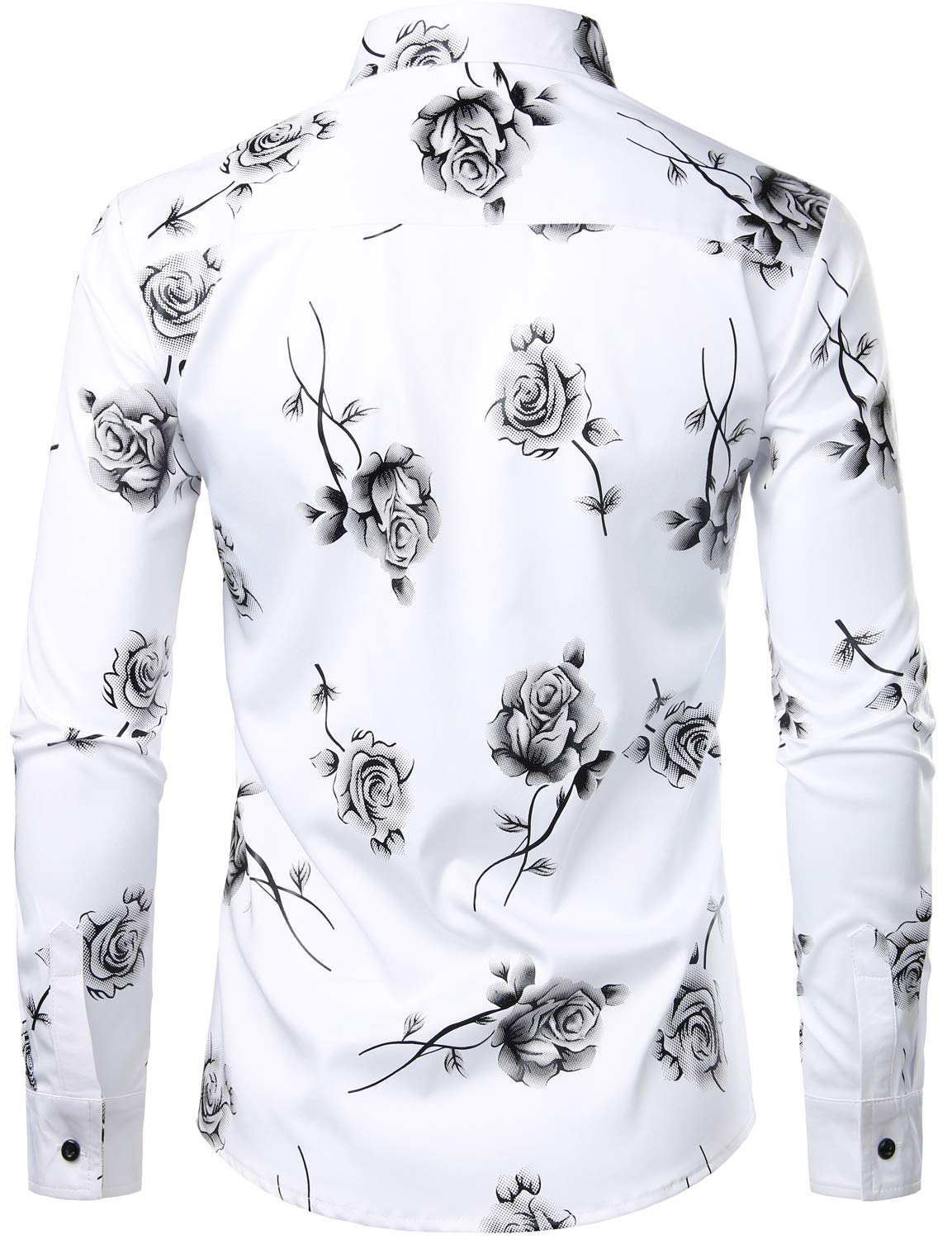 Men's Casual Rose Floral Print Button Up Long Sleeve Shirt