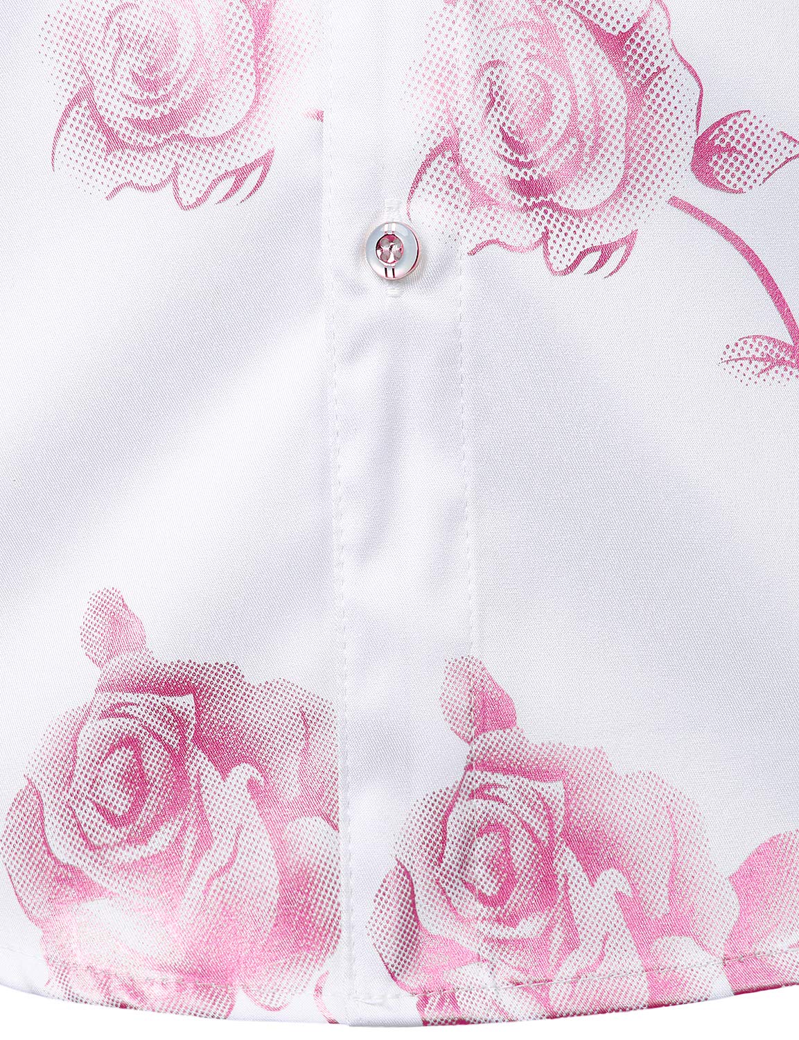Men's Casual Pink Rose Floral Print Button Up Long Sleeve Dress Shirt