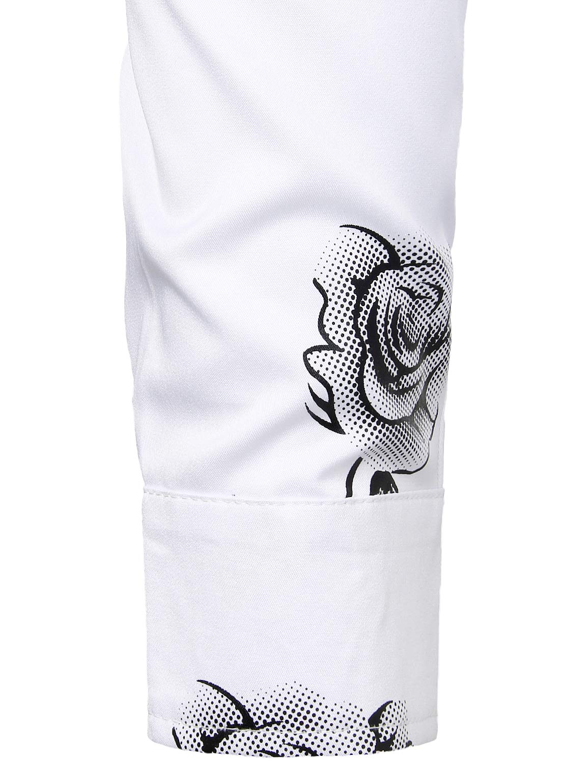 Men's Casual Rose Floral Print Button Up Long Sleeve Shirt