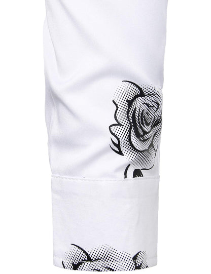 Men's Casual Rose Floral Print Button Up Long Sleeve Shirt