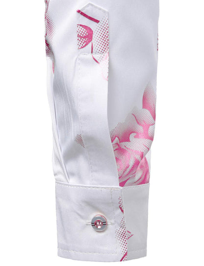 Men's Casual Pink Rose Floral Print Button Up Long Sleeve Dress Shirt