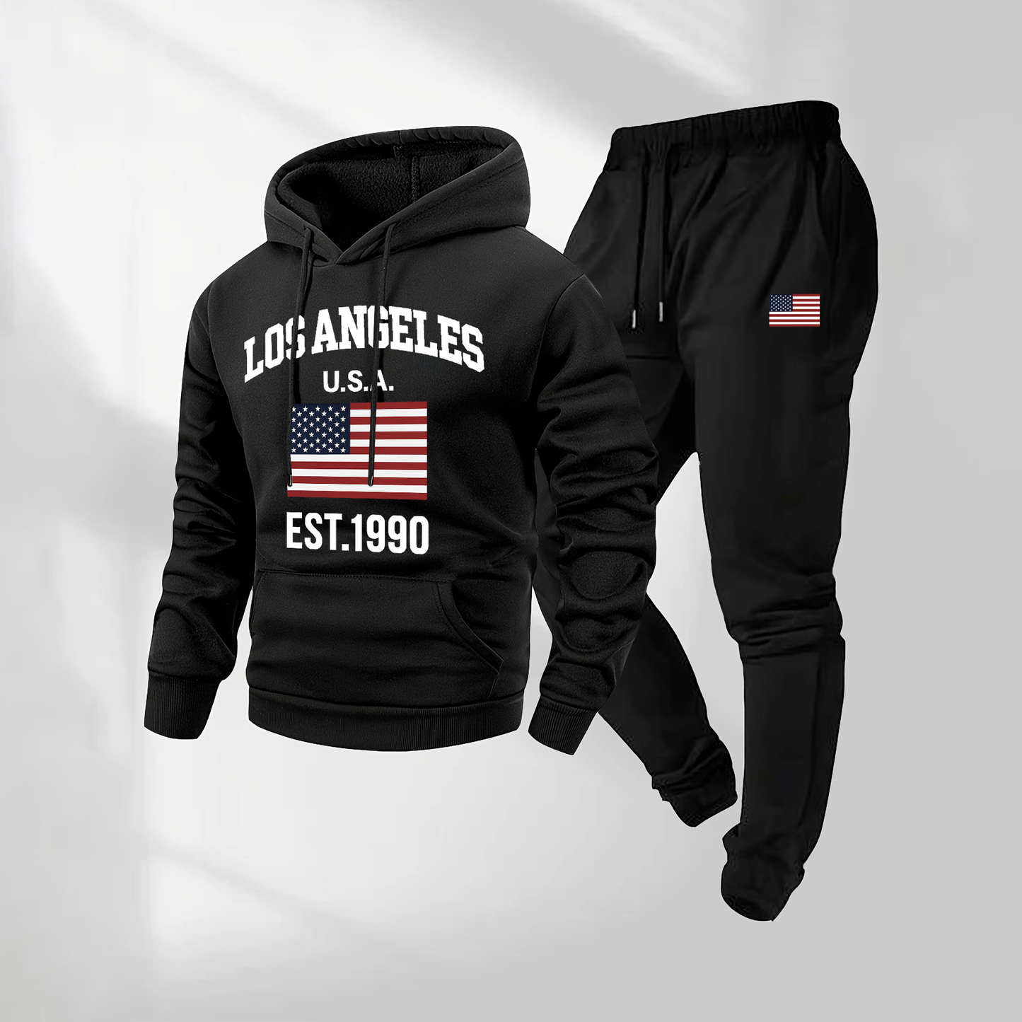 Men's Los Angeles USA Letter  Print Hoodie and Drawstring Sweatpants Set, Menswear, Casual Athletic Long Sleeve Hooded Jacket & Trousers for Fall & Winter, Men's Clothing for Daily Wear, Sportswear Indoor Outdoor, Tracksuit, Athleisure