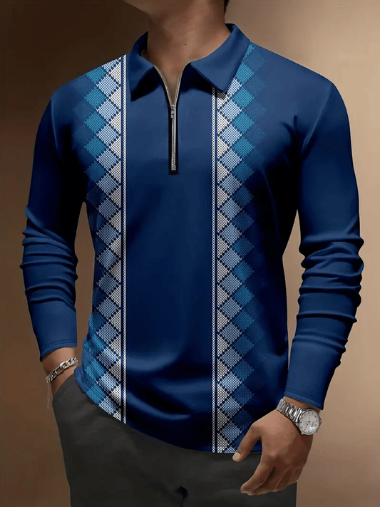 Men's Trendy Business Striped Zipper Polo Shirt