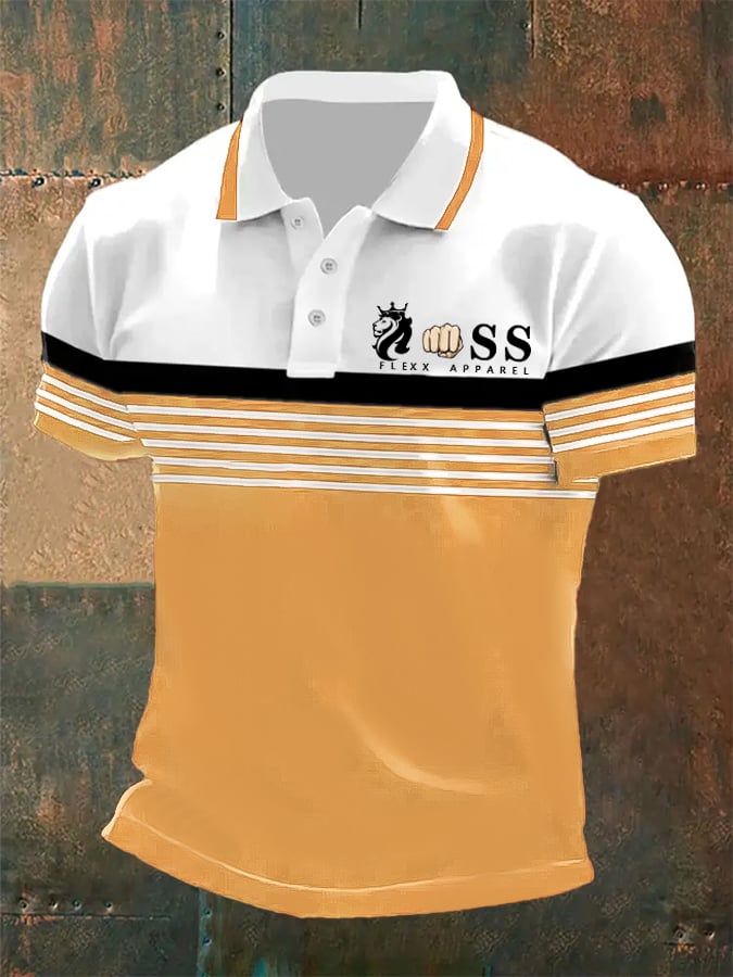 Men's Retro Letter Print Casual Polo Shirt