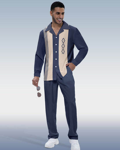 Men's Color Block Print Long Sleeve Walking Set 224