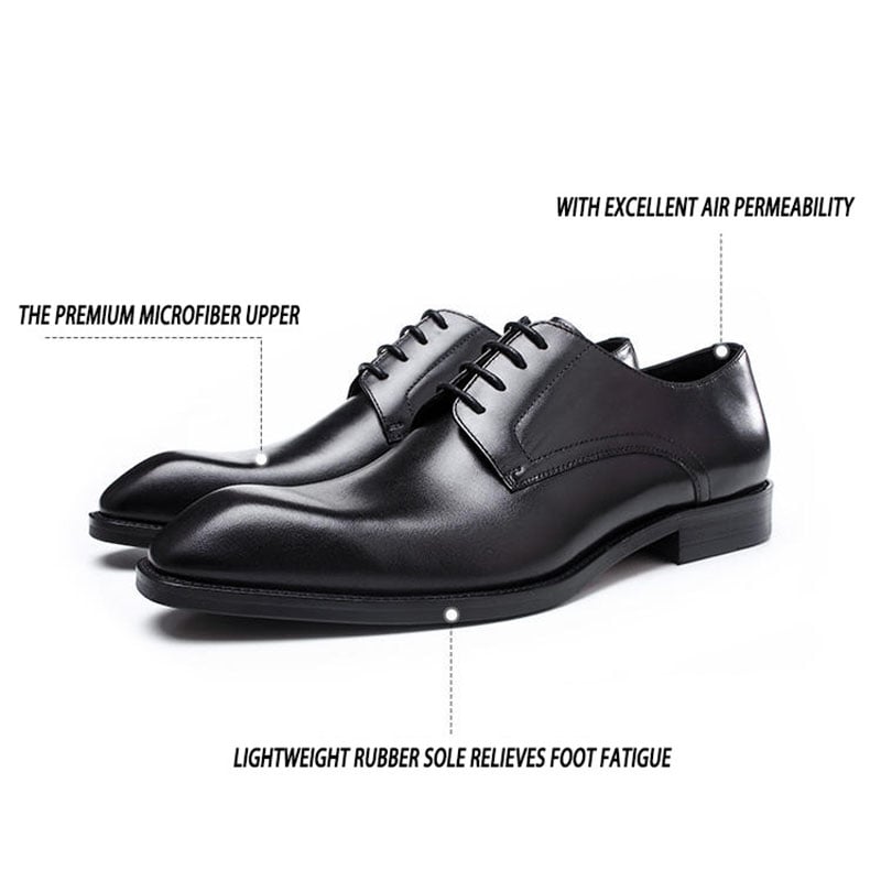 Men's Business Casual Faux Wood Grain Old Square Toe Faux Leather Derby Shoes