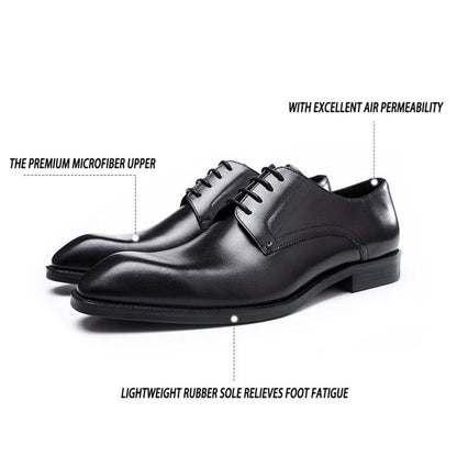 Men's Business Casual Faux Wood Grain Old Square Toe Faux Leather Derby Shoes