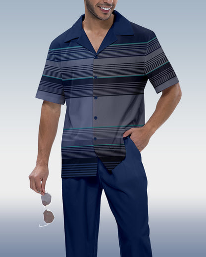 Men's plaid printed short-sleeved shirt walking suit 883