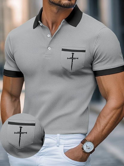 Men's Faith Cross Printed Casual Polo Shirt (With Pockets)