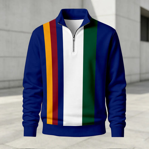 Men's Printed Stand-Up Collar Zip-Up Hoodie