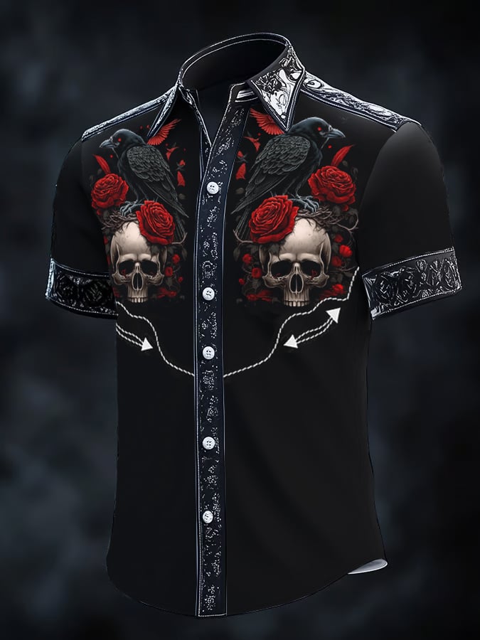 Men's Retro Western Print Short Sleeve Shirt