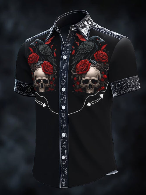 Men's Retro Western Print Short Sleeve Shirt