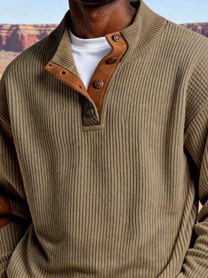 Men's vintage corduroy stand-collar sweatshirt
