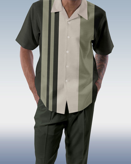 Rianmond Men's Color Matching 2-Piece Short Sleeve Walking Suit 180