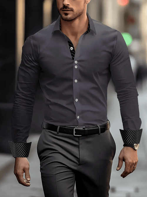Men's Business Casual Striped Long Sleeve Shirt