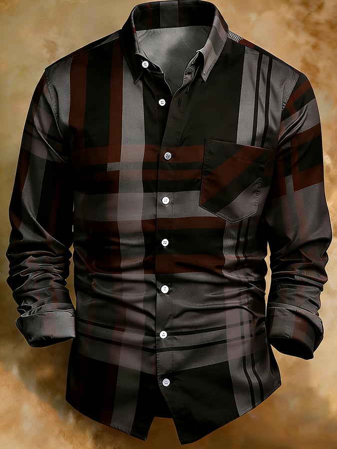 Men's Retro Abstract Art Print Comfortable Business Style Shirt