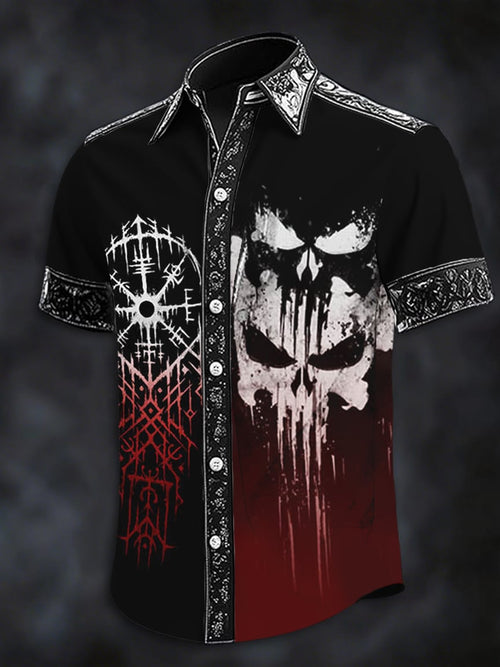Men's Dark Skull Print Casual Short Sleeve Shirt