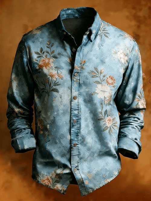 Men's Retro Abstract Art Print Comfortable Business Style Shirt