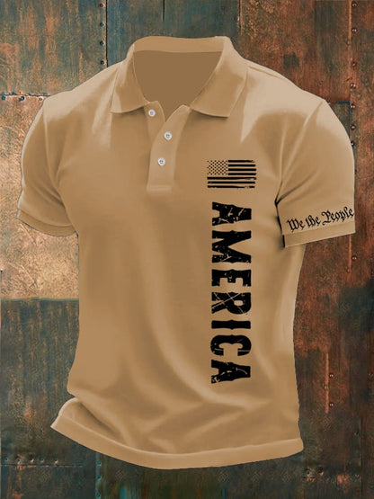 Men'S American Flag Print Polo Shirt