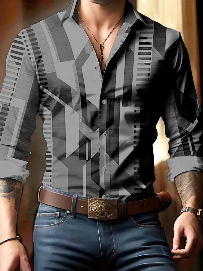 Men's Geometric Print Business Shirt