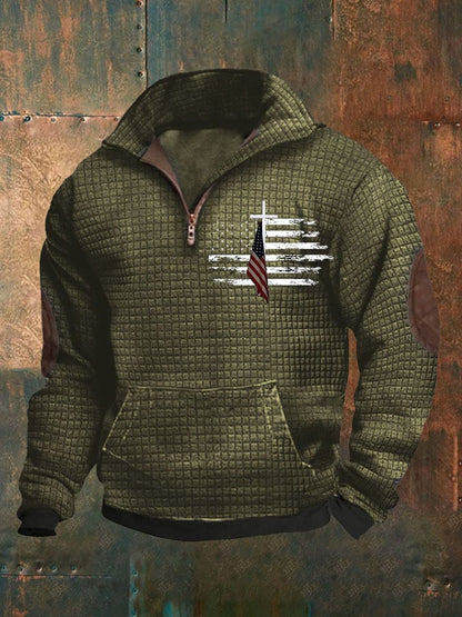 Men's Casual Zip Neck Waffle Faith Print Sweatshirt