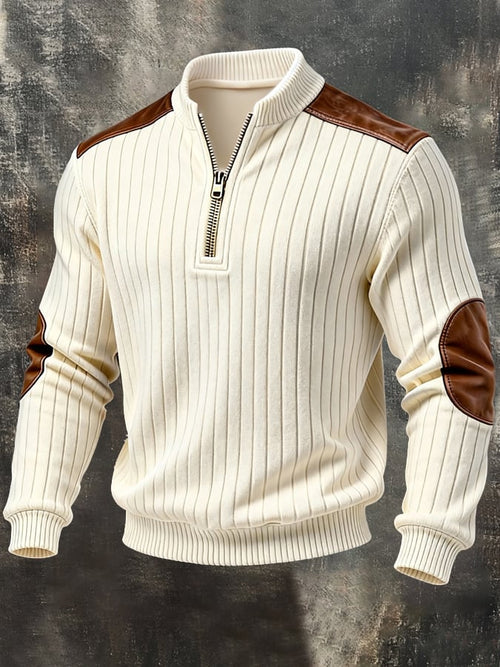 Men'S Vintage-Style Textured Patchwork Color-Block Long-Sleeved Sweatshirt