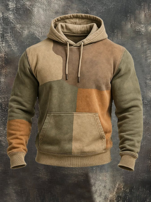 Men's Retro Distressed Color Block Print Casual Long Sleeve Sweatshirt