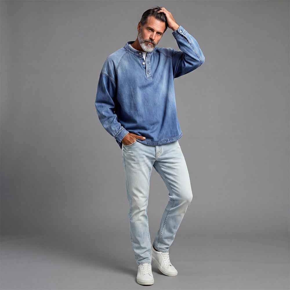 Men's Distressed Denim Casual Shirt