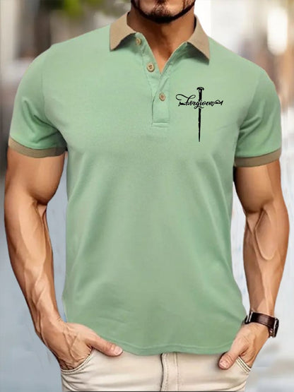 Men'S Faith Cross Print Polo Shirt