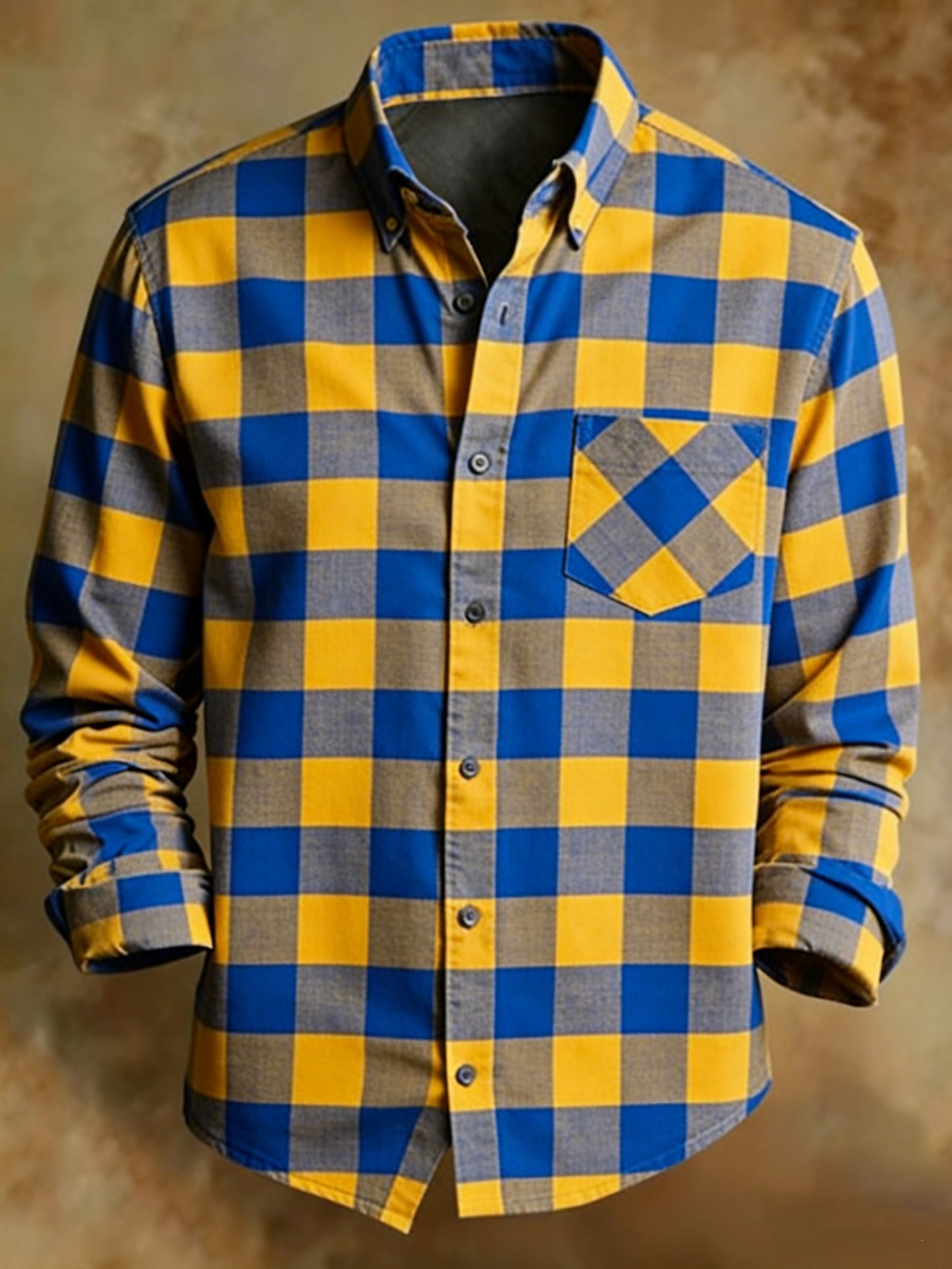 Men's Retro Abstract Art Print Plaid Pattern Business Style Shirt