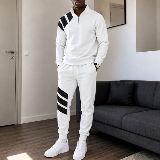 Men's Printed Zipper Stand-Up Collar Sweatshirt and Sweatpants Set