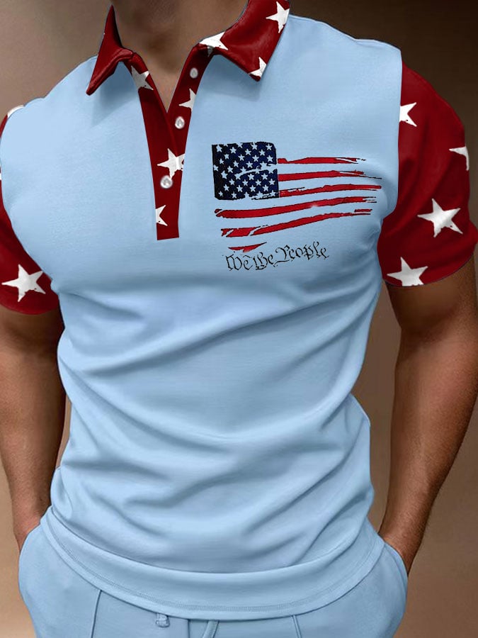 Men'S Flag Print Polo Shirt