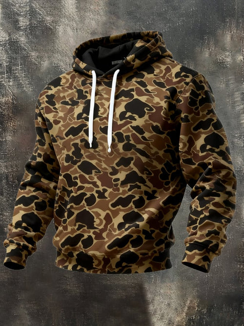 Men's Retro Distressed Color Block Camouflage Print Casual Long Sleeve Sweatshirt