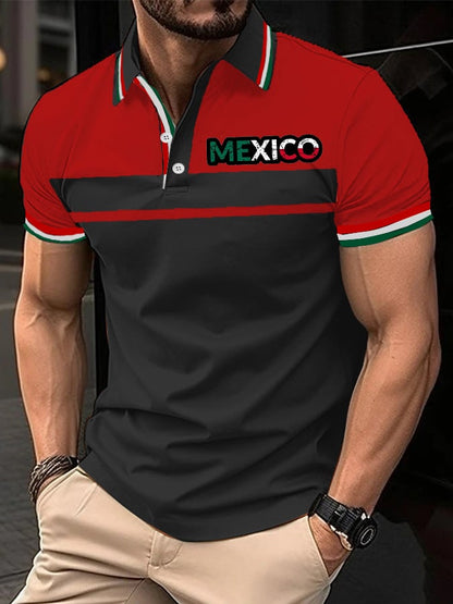 Men's Mexican Independence Day Flag Print Polo Shirt
