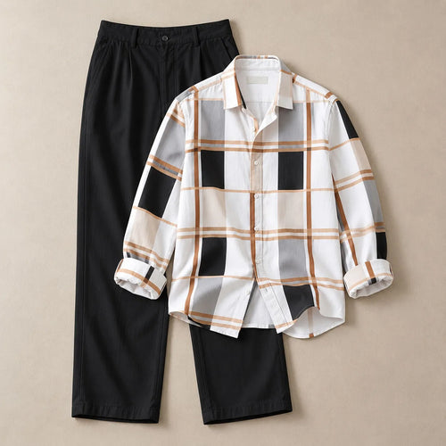 Men's Casual Long-Sleeve Shirt and Pants Set