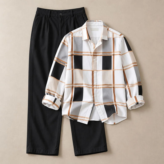 Men's Casual Long-Sleeve Shirt and Pants Set