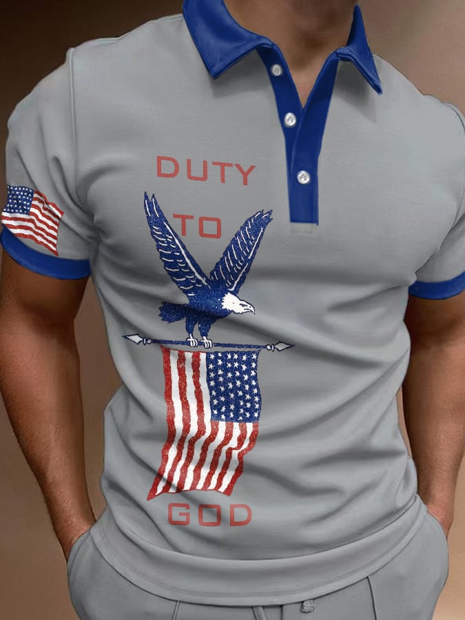 Men's Casual Duty To God Half-Placket Short-Sleeved Top