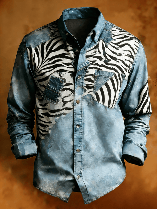 Men's Retro Abstract Art Print Comfortable Business Style Shirt