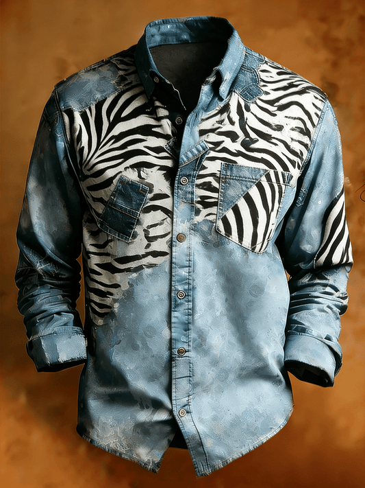 Men's Retro Abstract Art Print Comfortable Business Style Shirt