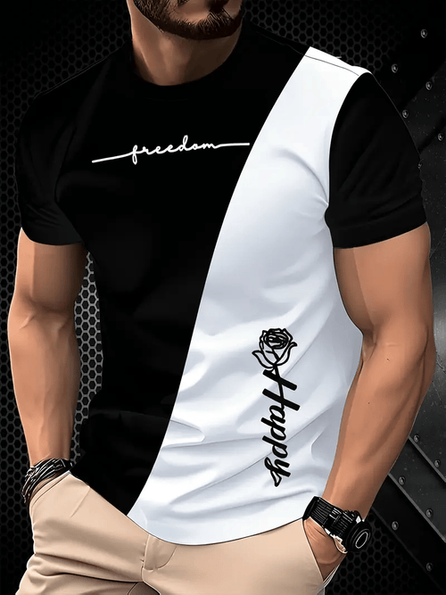 Men's Business Stripe Logo Print Short Sleeve T-Shirt
