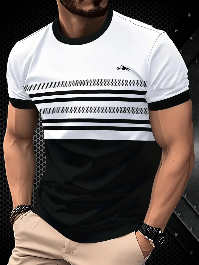Men's Business Stripe Logo Print Short Sleeve T-Shirt