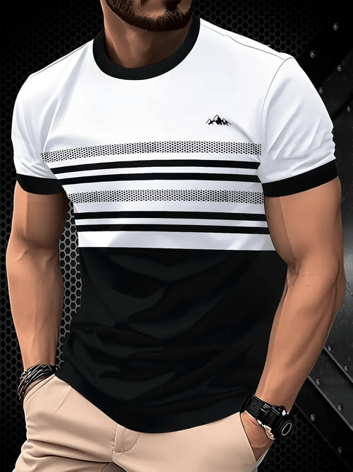 Men's Business Stripe Logo Print Short Sleeve T-Shirt