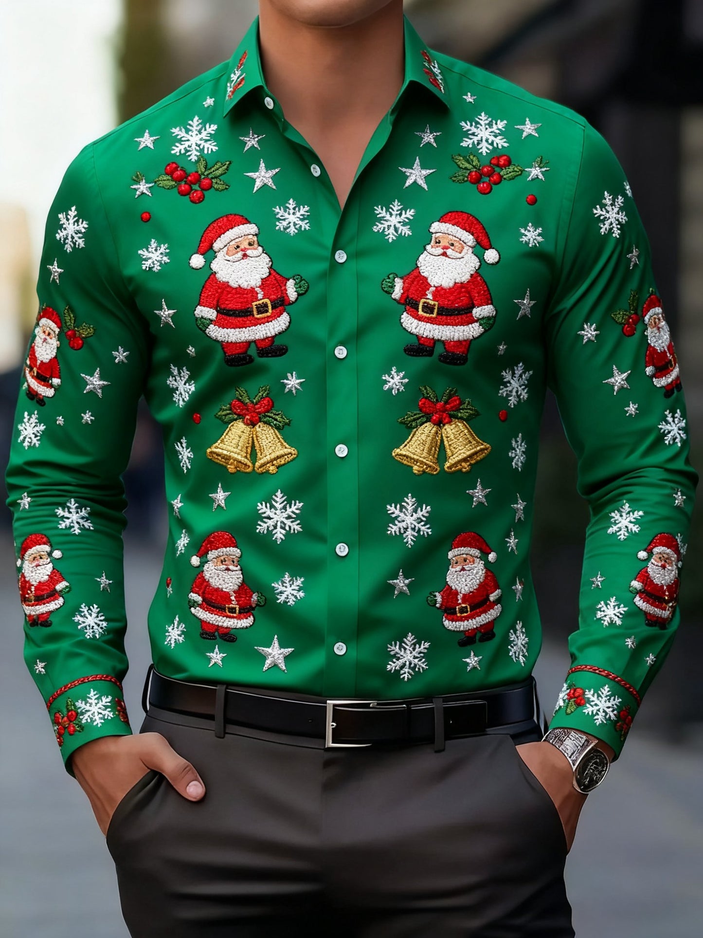 Men's Business Print Long Sleeve Shirt