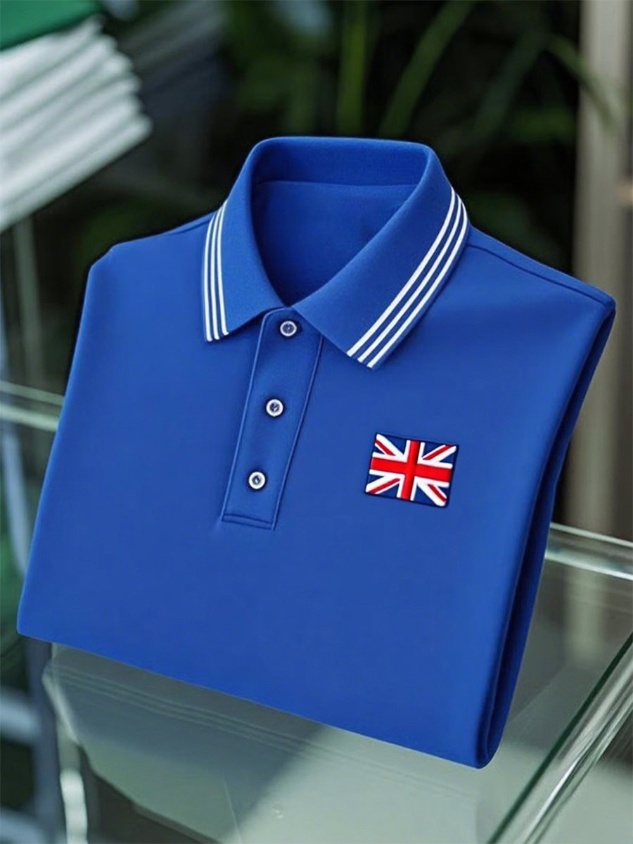 Men's Business Casual Union Jack Button Short Sleeve Polo Shirt