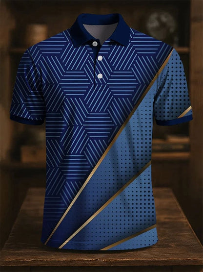 Men'S Casual Color Block Print Polo Shirt Short Sleeve