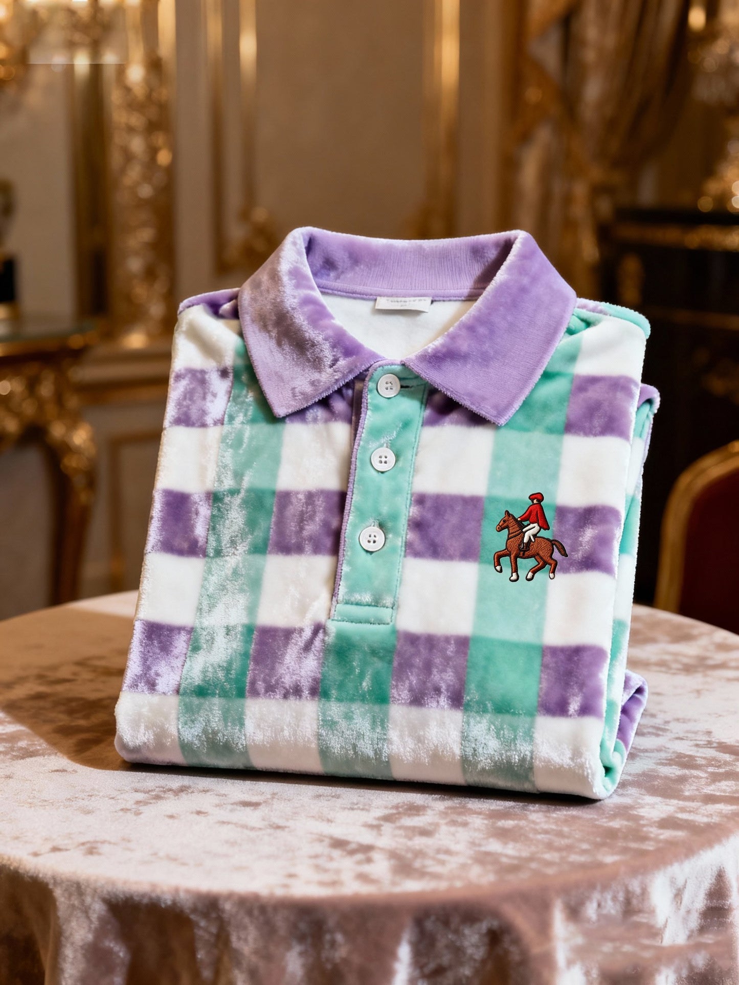 Men's Velvet Business Logo Print Long Sleeve Polo Shirt