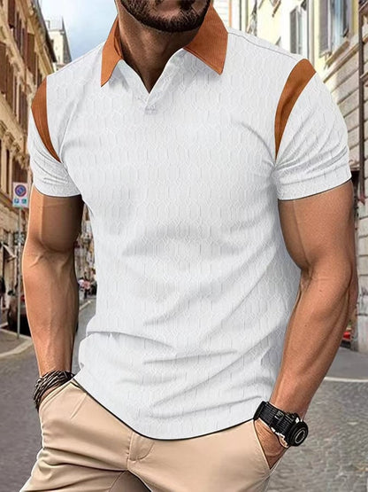 Men's Geometric Jacquard Fabric Fashionable Casual Polo Shirt